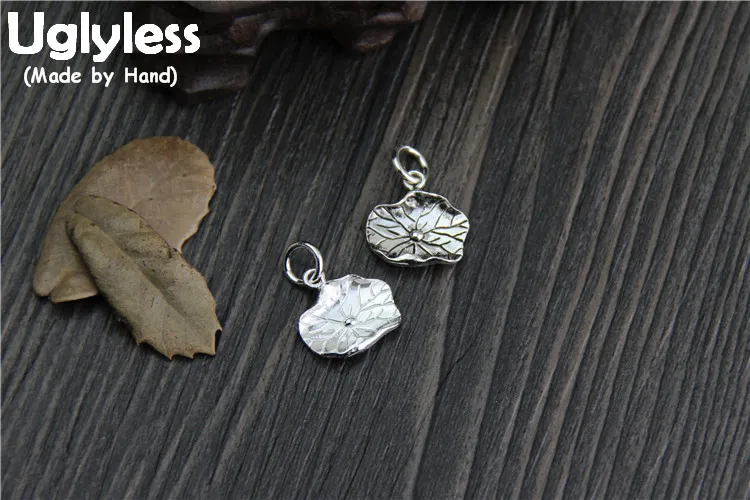 

Uglyless Real S925 Sterling Silver Lotus Leaf Charms Accessories Jewelry DIY Retro Ethnic Plant Findings Jewellery MINI Pendants