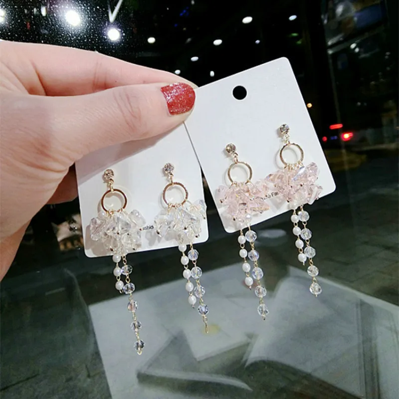 

2019 New Arrival Crystal Trendy Women Dangle Earrings Long Pendant Earrings For Female Korean Jewelry Peral Earrings
