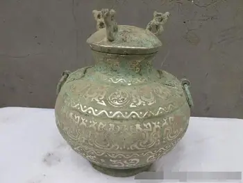 

Chinese Folk Classical Bronze Silver-Gilt Dragon pot Container