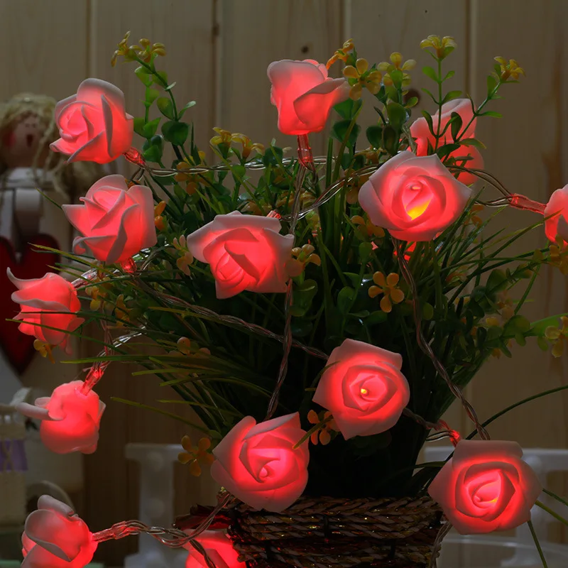 

5M Battery Operated LED Red Rose Garland Fairy Lights Valentines Xmas New Year Holiday String Lights Decoration Home Gift PD038