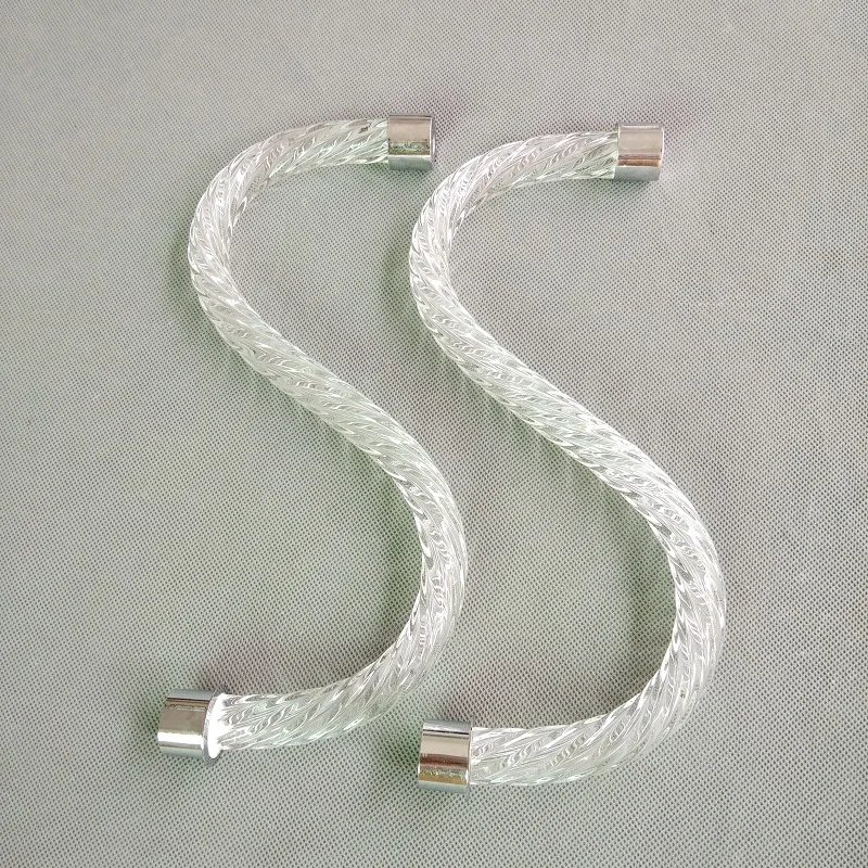 

2pcs/lot 8" 10"transparent twisted chandelier arm elbow "S" arch pipe with silver cap lighting accessories