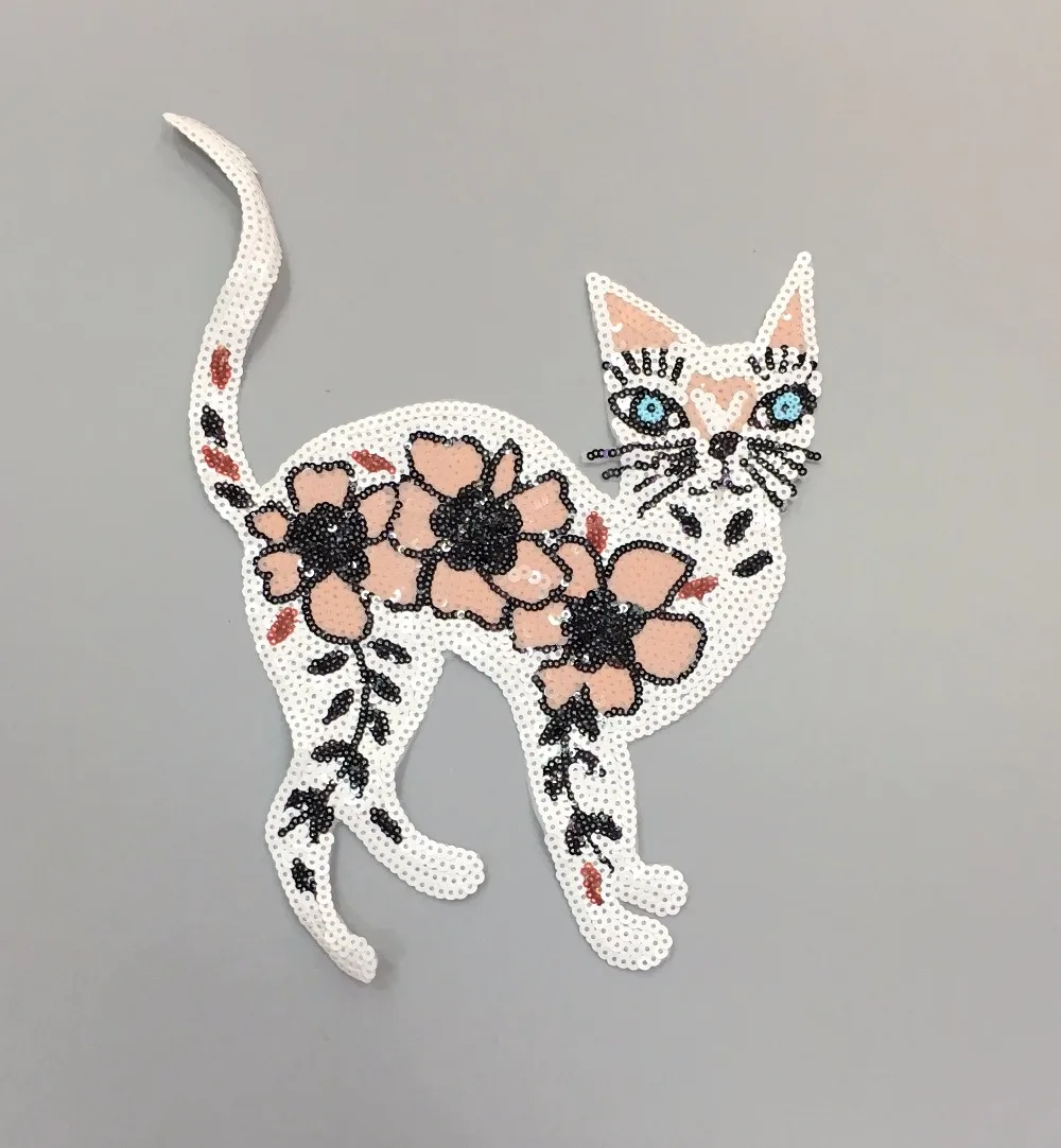 Cat sequined applique patch sew on patch embroidered cartoon patch