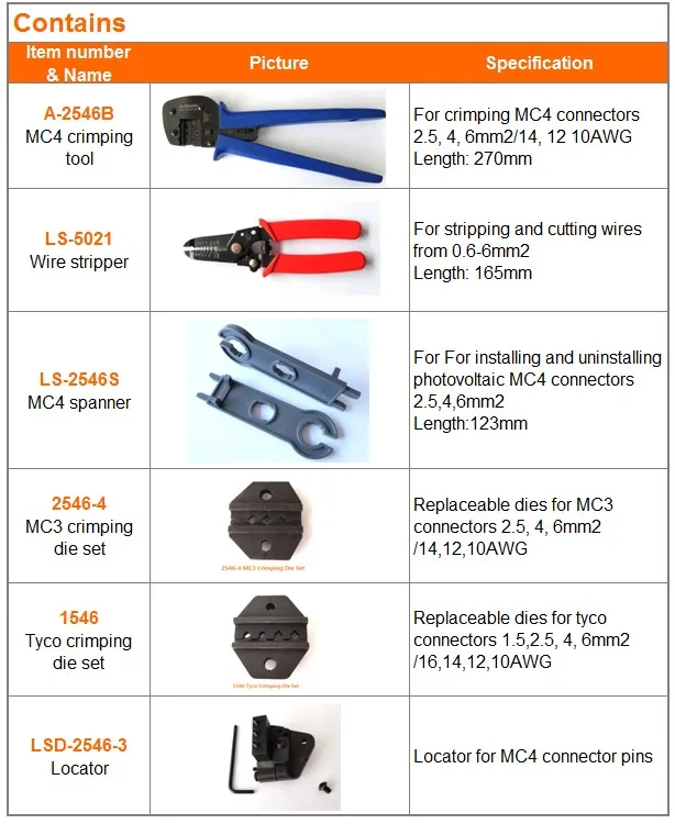 ISO9001: 2008 A-K2546B набор инструментов MC4 обжимной инструмент MC3 обжима штампов для зачистки кабеля, MC4 гаечный ключ сочетание Солнечной PV набор