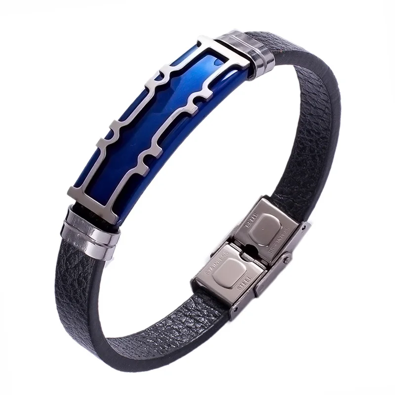 Cool Men Jewelry Vintage Leather Bracelet Mens for Men Blue Stainless