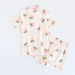 2019 летние Повседневное Кнопка печати пижамный комплект ночное белье Для женщин с эластичной резинкой на талии, одежда для сна, на