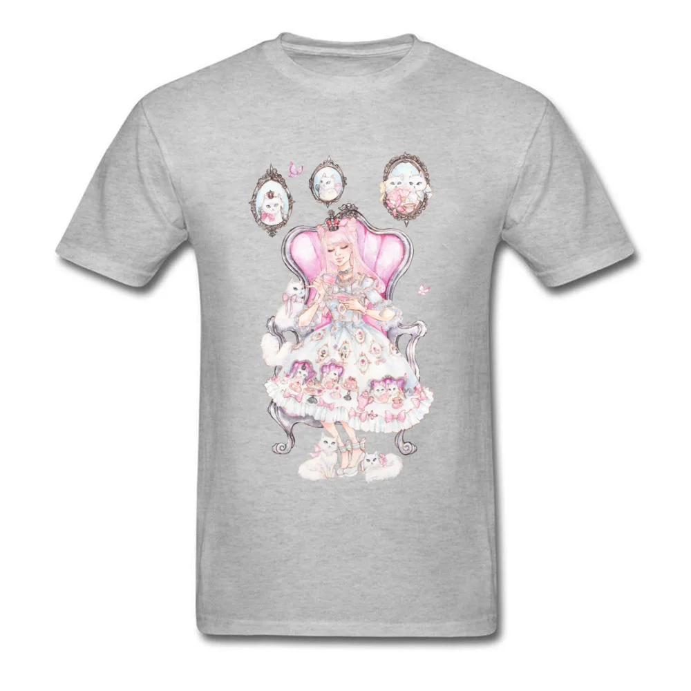 Cats Tea Party 100% Cotton Tees for Men Casual T-Shirt Birthday Funky Round Neck Tee Shirt Short Sleeve Free Shipping Cats Tea Party grey