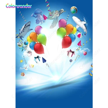 

Colorwonder Photography Background Colorful Balloons with Gifts 5x7ft Deep Sea Animals Seamless Backdrop for Kids Birthday Prop