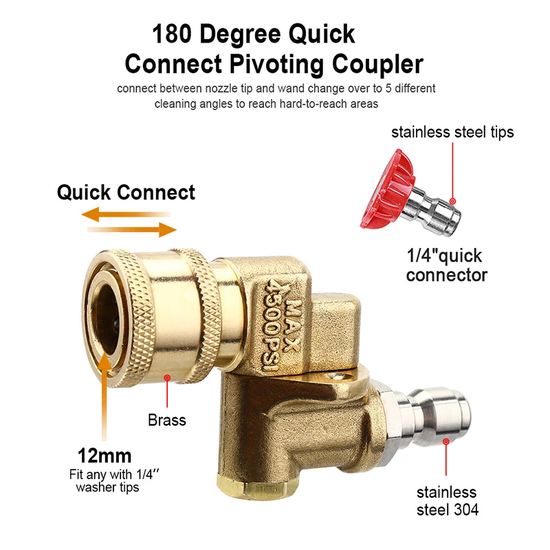 Регулируемые наконечники шайбы 1/4 ''мойка высокого давления быстрая Поворотная муфта+ 5x наконечники распылителя, скорость движения краску струи