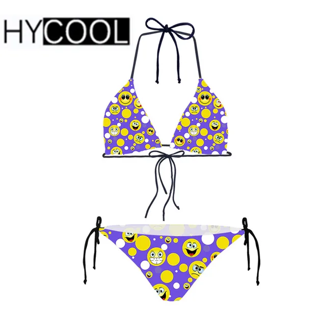 HYCOOL Funny Emoji Smile Face Pattern 2019 Sexy Bikini Women Push Up