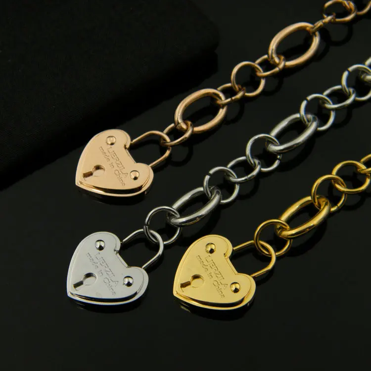 

free shipping Lierzika stainless steel three color heart lock bracelet