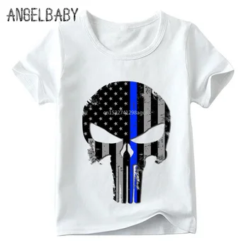 

Boys and Girls Punisher Skull Print T shirt Kids Summer Short Sleeve White Tops Children Casual T-shirt,ooo5022