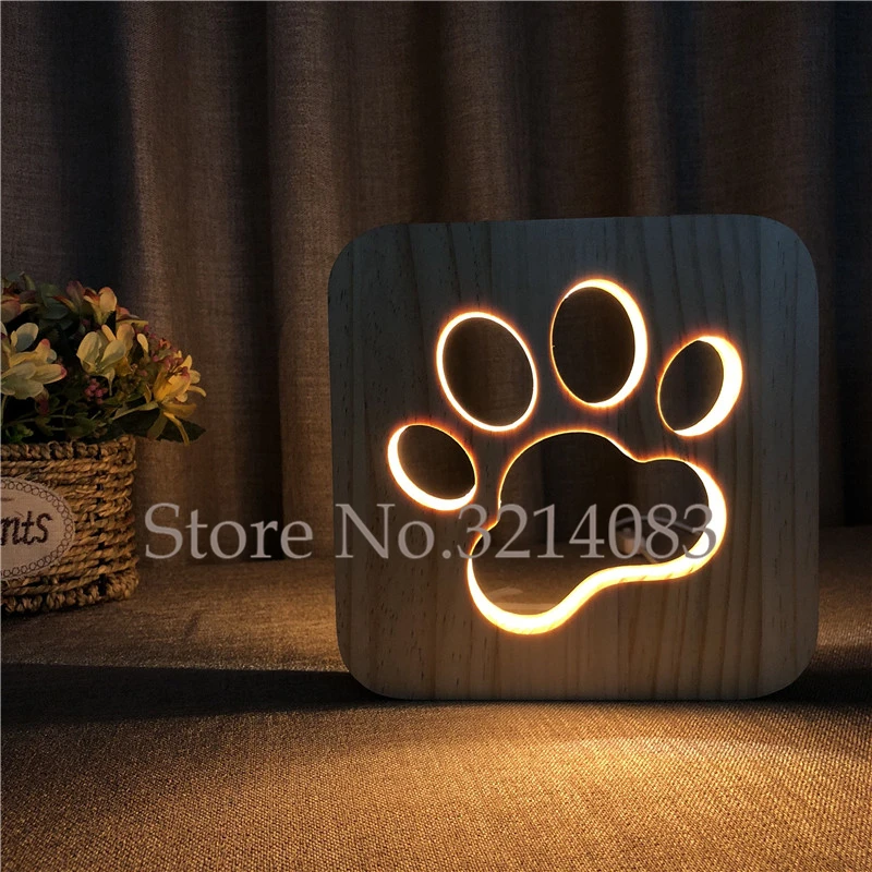 

PET Addiction Wooden 3D Night Light Factory Custom Design drop shipping Dog Footprints Style for bedroom decoration