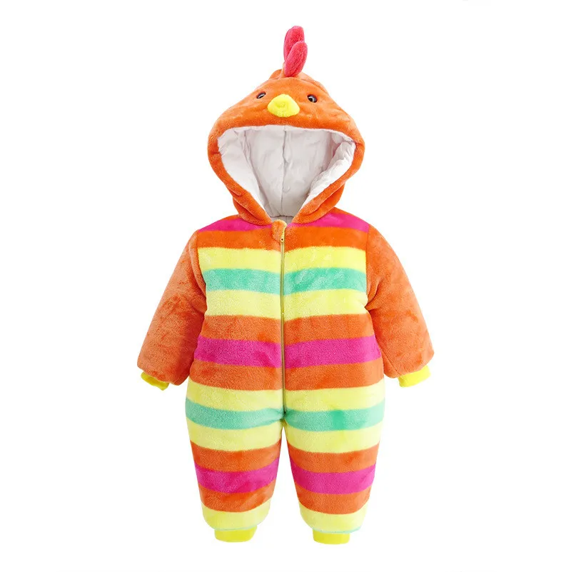 Baby Boy Clothes Baby Girl Clothes Red Long Sleeve Cute Cartoon Winter Thicker Rompers Cock Hat Jumpsuits for Newborn Wholesaler01