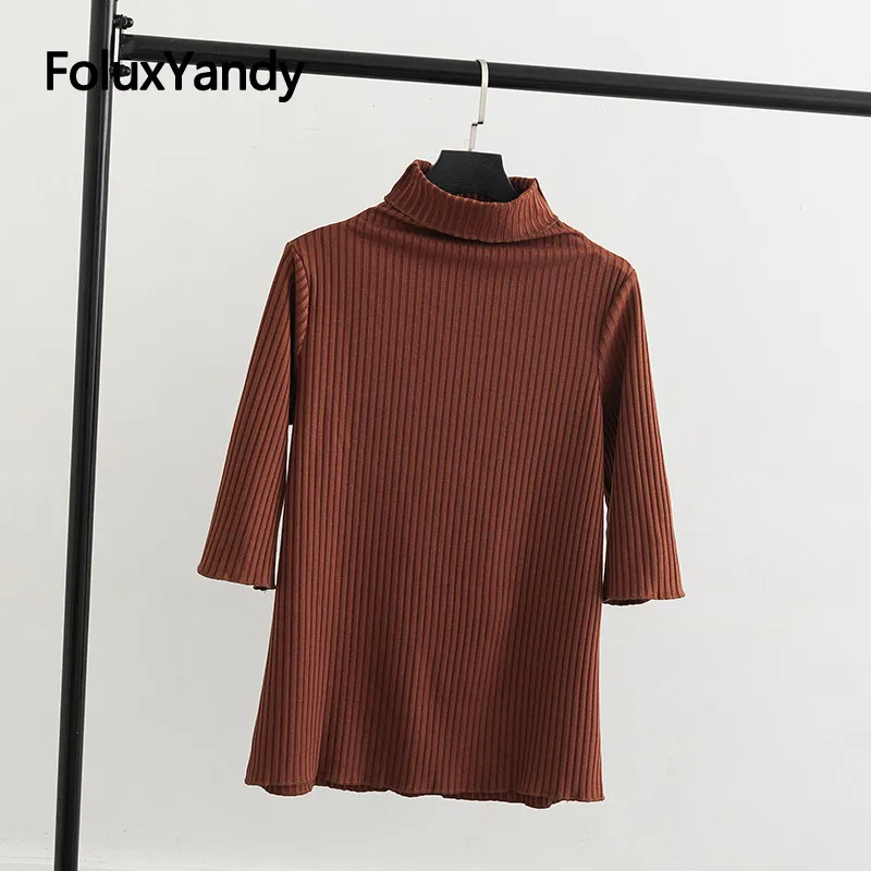 New Spring Sweaters Solid Pullovers Three Quarter Sleeve Casual Plus Size Turtleneck Knitted Sweater 3 Colors KKFY3067