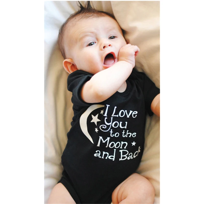 Боди, одежда для маленьких мальчиков и девочек, черный Детский комбинезон с надписью «I Love You To The Moon And Back» для новорожденных, одежда боди для детей 0-24 месяцев