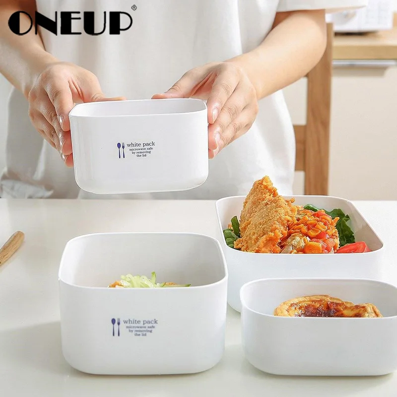 

ONEUP White Household Lunch Box Storage Plastic Rectangular Fruit Microwavable Refrigerator Container Children Tableware Box