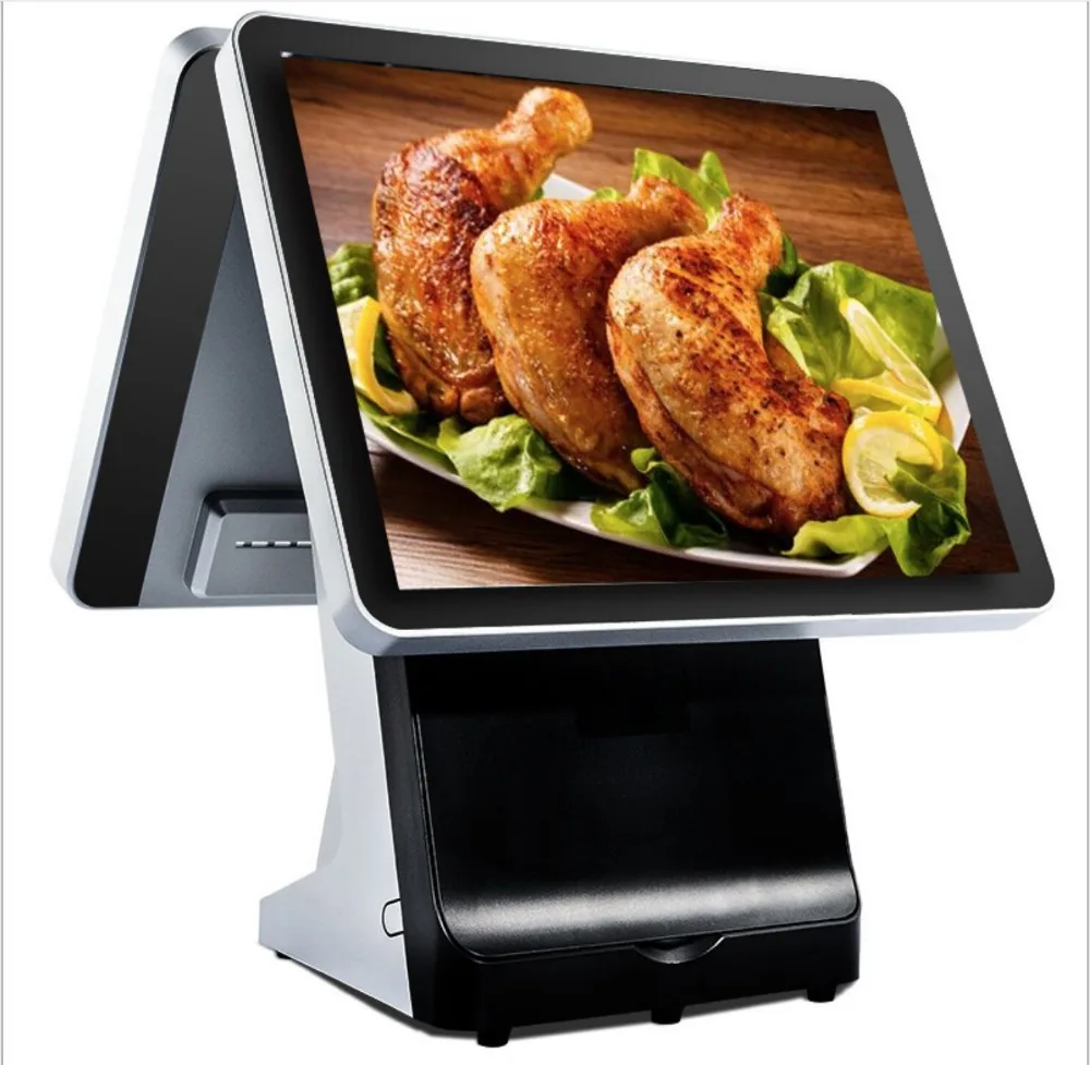 

15 inch dual touch screen ordering pos system with printer and cash drawer