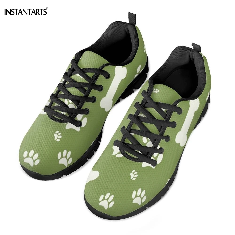 

INSTANTARTS 2019 Women Sports Shoes Paw and Bone Pattern Green Lace Up Sneakers Female Summer Breathable Athletic Gym Shoes