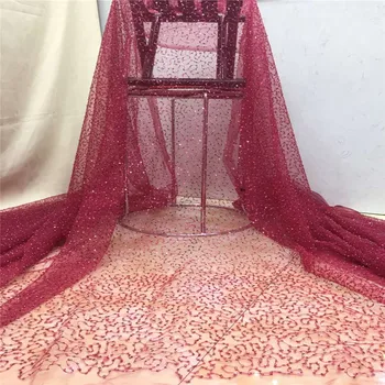 

Madison 2019 Latest French Tulle Lace High Quality African Wine Laces Fabric Nigerian Sequins Laces Fabrics Material For Wedding