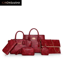 KASHIDINUO Marca 6 Unids/set Vintage Mujeres Bolsos de Cuero Casual Oficina Ladies Messenger Bags Mujer Bolso Bolsas de Hombro Sólido