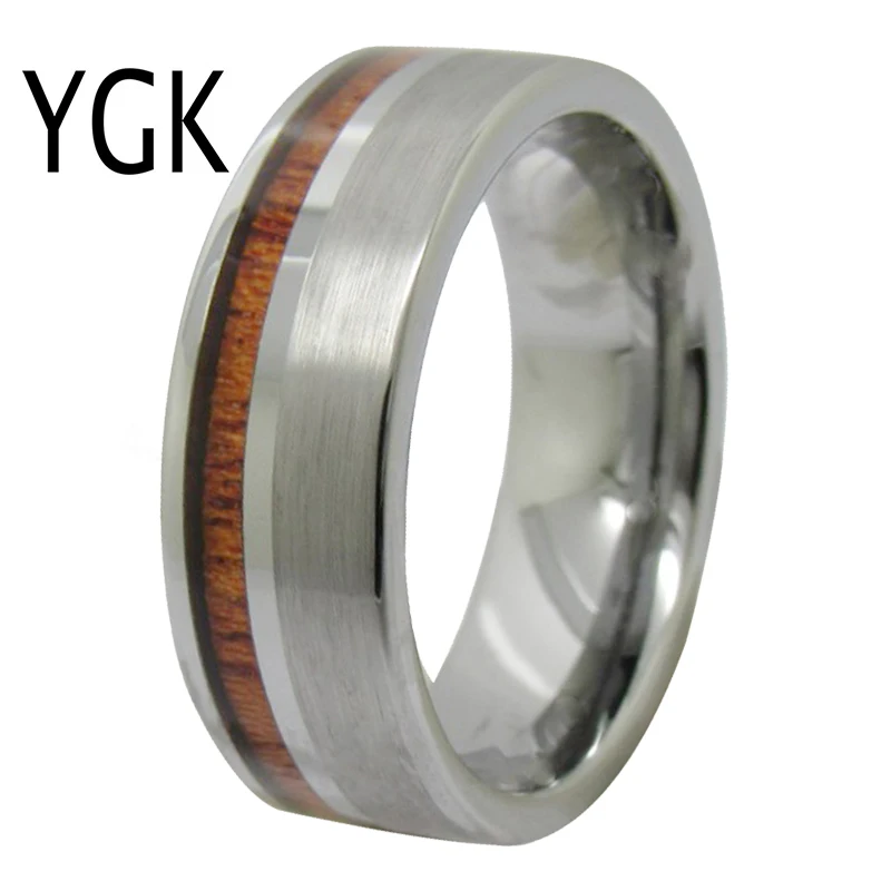 YGK Wedding Jewelry Matte Silver Pipe Wood Inlay New Tungsten Rings for Men's Bridegroom Wedding Engagement Anniversary Ring