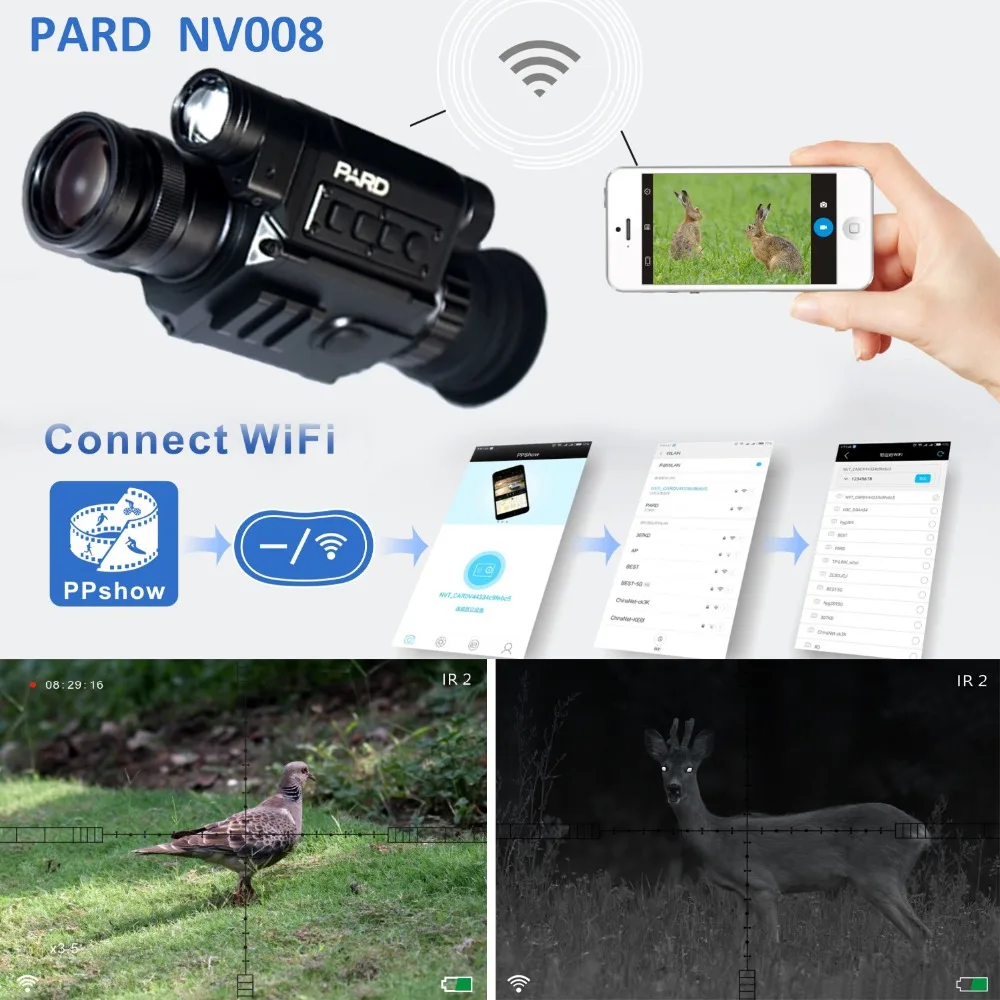 

PARD NV008 Digital el alcance de la visión nocturna Monocular cámara de caza para Rifle con puntero láser para caza al aire libr