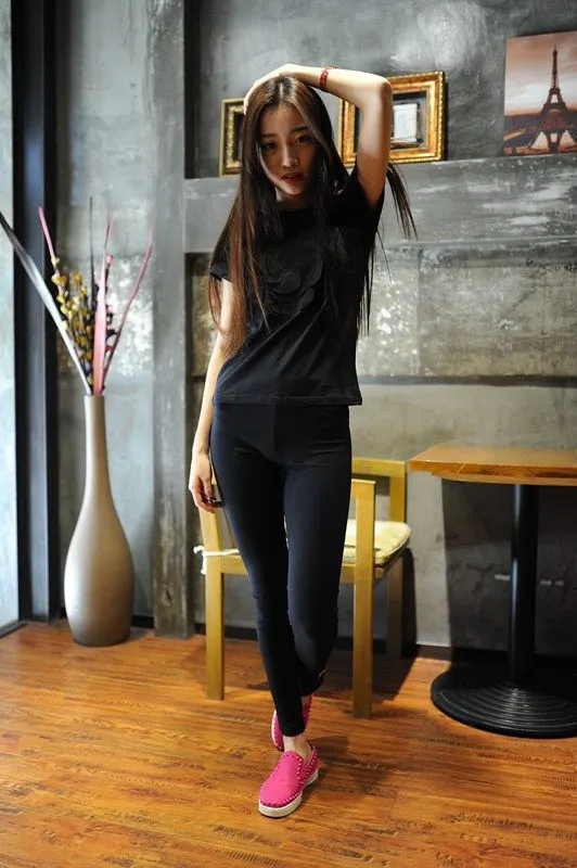 women summer 3d camellia embroidery luxury  T-shirt ladies fashion tops slim casual tee shirts vetement femal