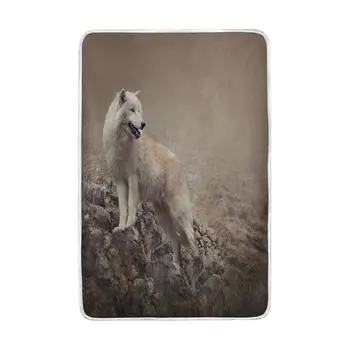 

White Wolf Nature Scene Blanket Soft Warm Cozy Bed Couch Lightweight Polyester Blanket