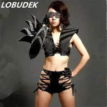 2015 new Female singer ds costumes rivet habergeons armor costume performance show party sexy dress singer dancer performance