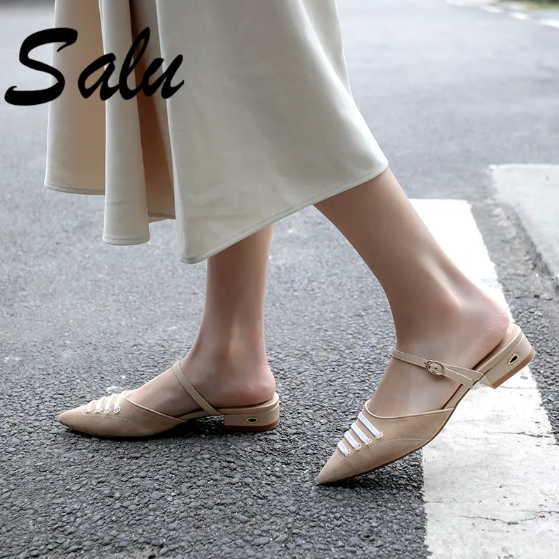 

Salu 2019 Women Sandals Summer Pointed Toe Suede Leather Shoes Woman Sandals Ladies Gladiator Retro Casual Shoes Women