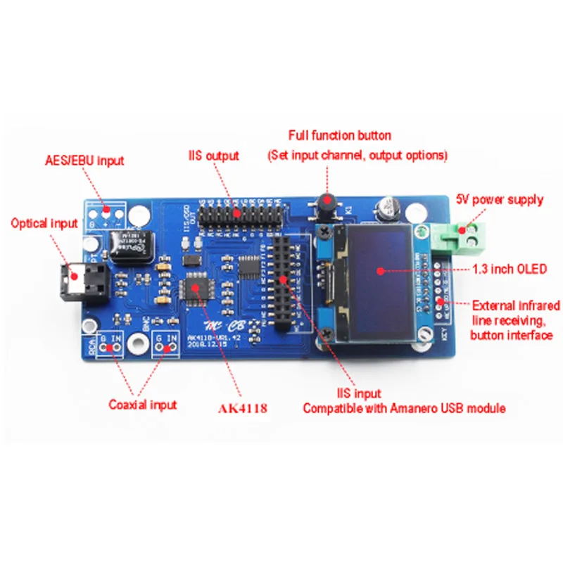 Цифровой ресивер AK4118 Φ SPDIF в IIS поддерживает USB карту XMOS/amazero с OLED