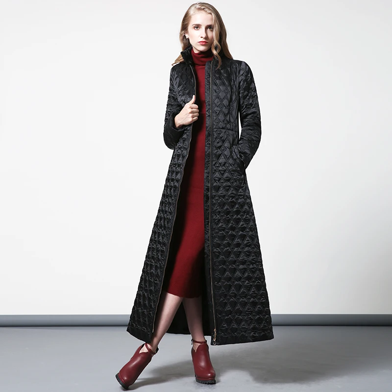 

S-4XL Women Winter black Parka Plus Size X long Jacket slim waist Warm Overcoat Manteau Femme muslim long coat 6352