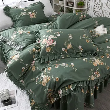 

Pastoral green floral bedding set,cotton twin full queen king,single double flower home textile pillowcase quilt cover bed dress