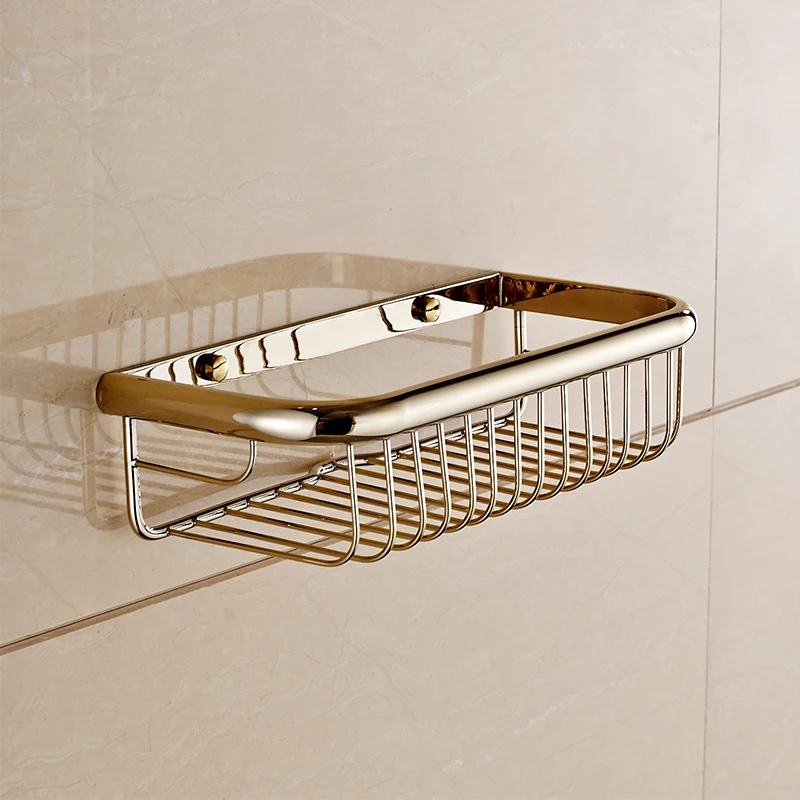 

Bathroom Shelves Pure Copper Square Basket Single Dual Tier Hooks Cosmetic Rack Shower Caddy Wall Mounted Bathroom Accessories