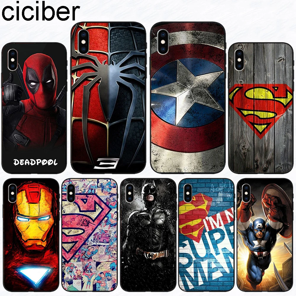 

ciciber Marvel Avenger Phone Case For iPhone 7 6 8 6s Plus Black Soft Silicone TPU Cover for iPhone X XR XS Max Coque Funda Capa