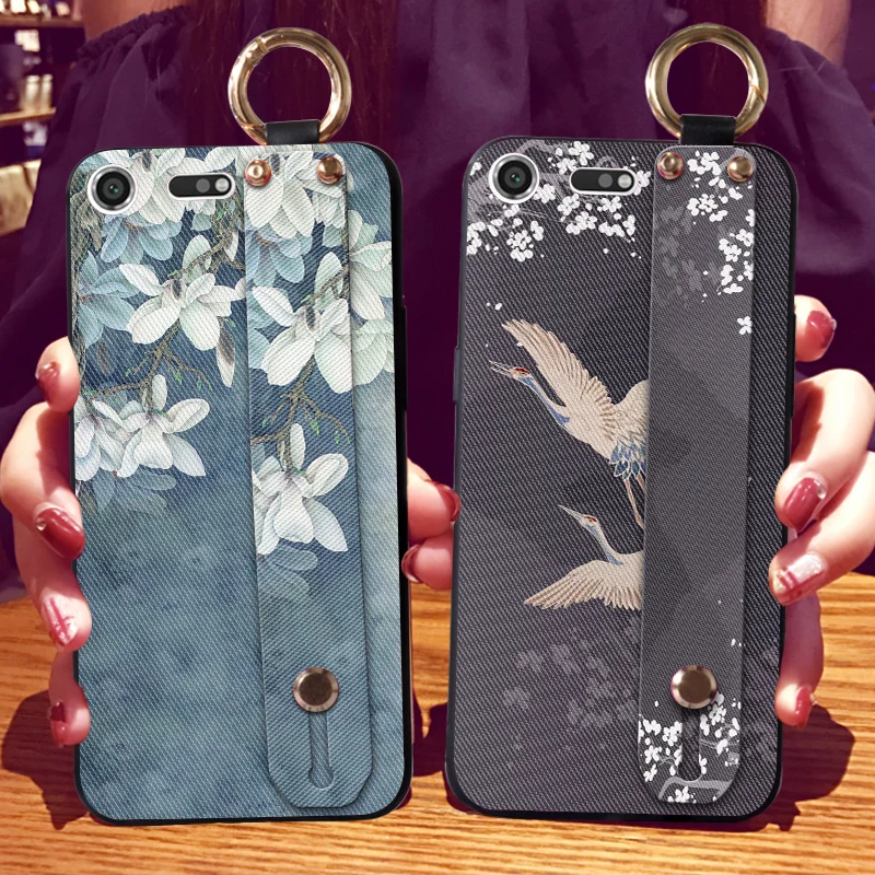 

3D Flower Silicone Case For Sony Xperia XZ1 Compact Case Wrist Strap Girl Cover For Sony Xperia Z5 M5 XZ Premium XZ2 Case