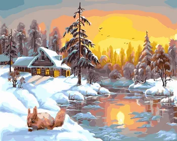 

Frameless oil painting by numbers paint by number for home decor oil picture painting 5065 winter sunset