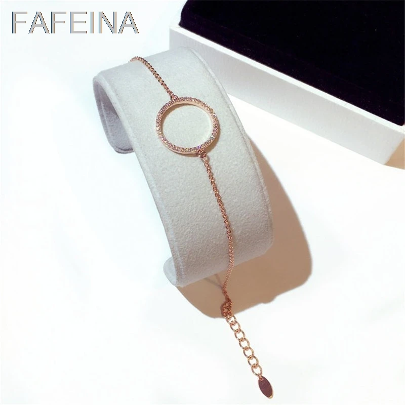 

FAFEINA New Simple Bracelets For Women Rhinestone Circle Charm Bracelets Women Silver And Rose Gold Color Chain Bracelet Femme