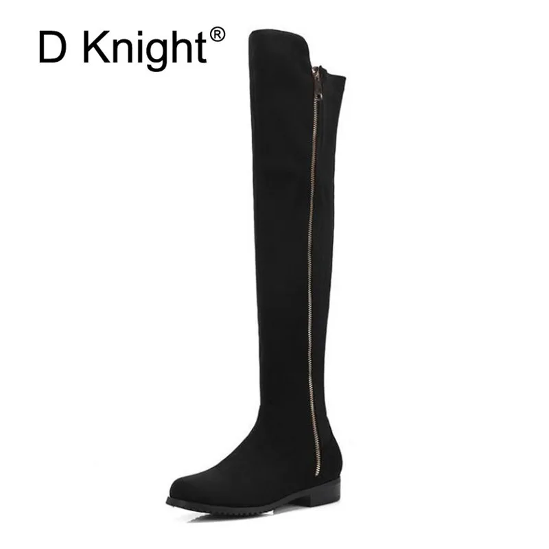 

Low-heeled Over The Knee Boots Women Thick Heel 2019 Winter Stretch Skinny Australia Boots Side Zip Red Women's Thigh High Boots