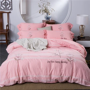 

4Pcs Embroidered cotton washing Bedding set King Queen Double Size Bed Set Duvet Cover Bed Sheet set Pillowcases