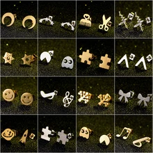 Для женщин минималистическом золотого, серебряного цвета Нержавеющая сталь серьги-гвоздики модные головоломка с изображением луны и звезд, уход за кожей лица победный жест серьги