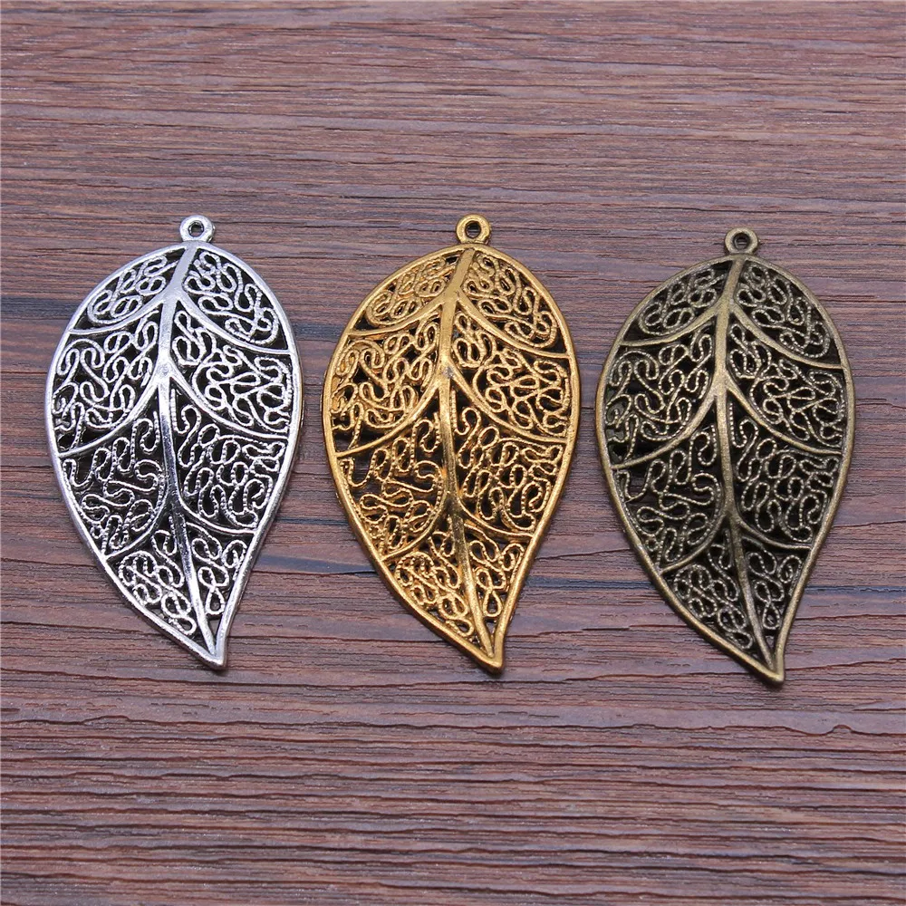 

WYSIWYG 2pcs 57x31mm 3 Colors Antique Gold Antique Silver Antique Bronze Big Filigree Leaf Pendant Big Leaf Pendant Charms