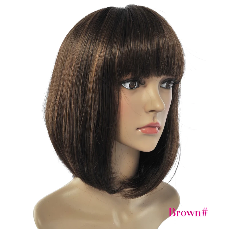 Deyngs Short Straight Pixie Cut Bob Synthetic Wigs for African American Women Natural Black Brown Wigs with Bangs Heat Friendly (8)