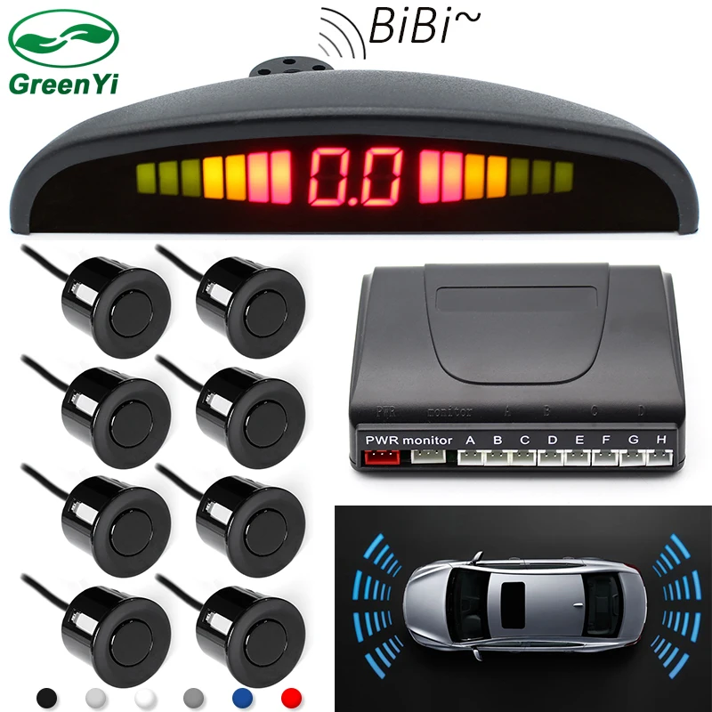 

GreenYi Weatherproof 8 Rear Front View Car Parking Sensor Reverse Backup Radar Kit with LED Display Monitor car parking system