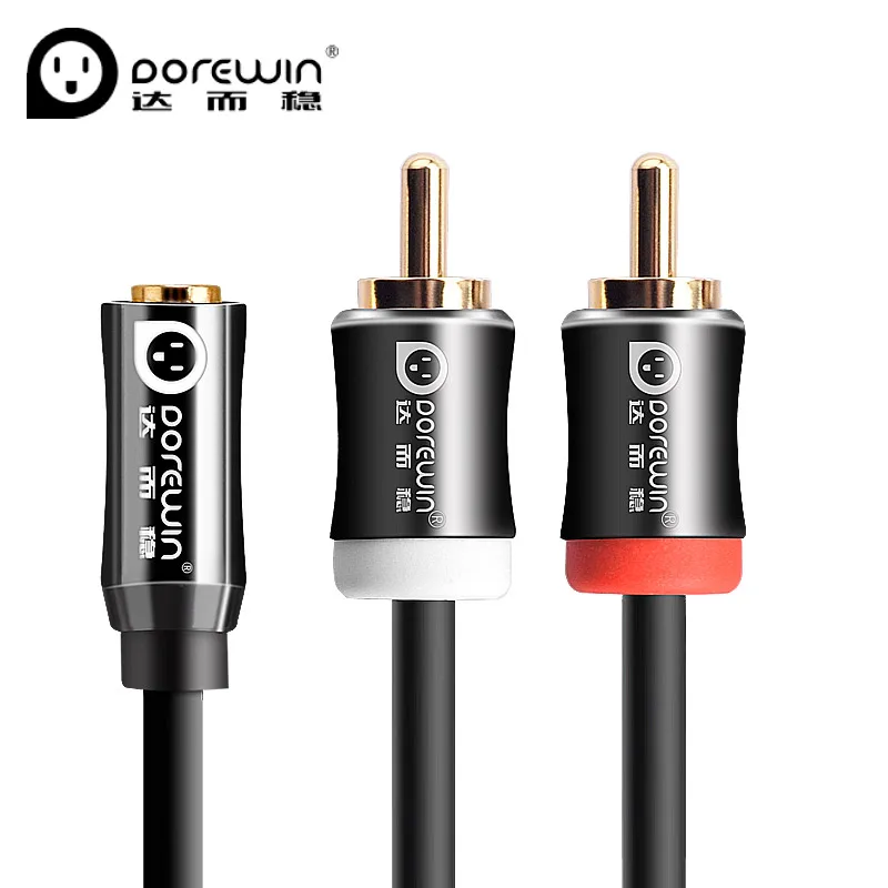 Dorewin RCA Cable 2RCA male to 3.5mm Jack female Audio cabo Gold Plated Jack Adapter for Edifer MP3 Speaker Sound Amplifier