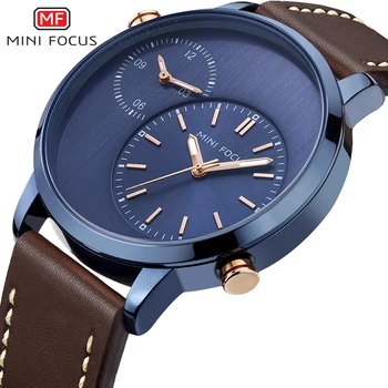 

MINI FOCUS Luxury Men's Wristwatch Quartz Watch Men Waterproof Brown Leather Strap Fashion Male Clock Leather Strap Wristwatches