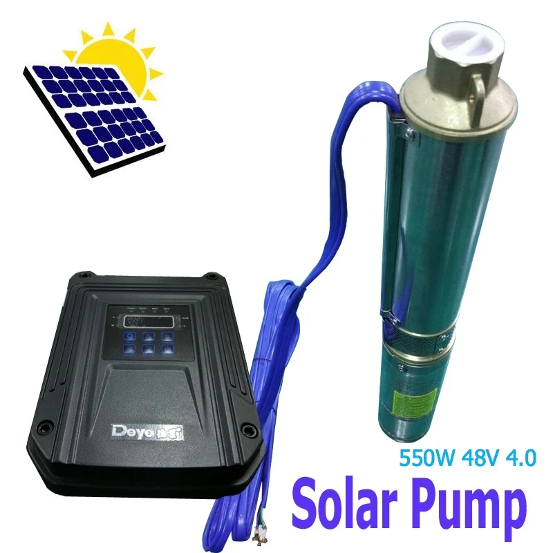 550W Solar Power Water Pump with Controller DC 48V Head 22/33m Flow 2/4.0T/H 6000RPM, Stainless 550W Solar Power Water Pump with Controller DC 48V Head 22/33m Flow 2/4.0T/H 6000RPM, Stainless