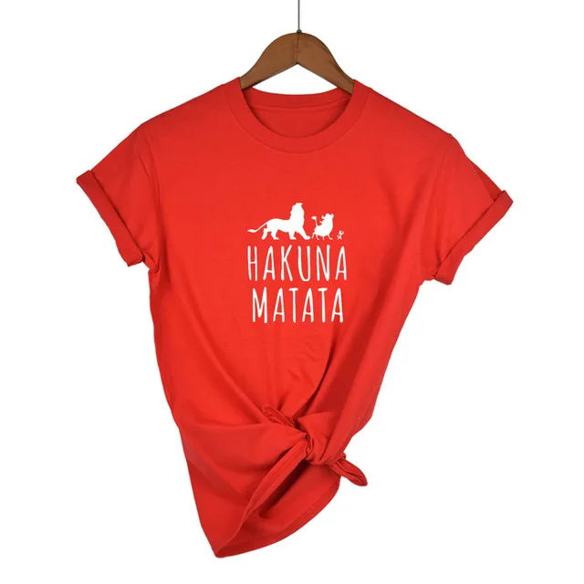Hakuna Matata футболка с буквенным принтом Homme Летняя женская футболка с коротким рукавом размера плюс Женский Повседневный Топ из хлопка - Цвет: Red-W