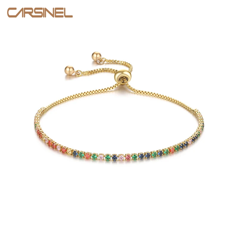 

CARSINEL Brand Round Multicolor Crystal Cubic Zirconia Tennis Bracelets for Women Gold color Fashion Jewelry Gift BR0296