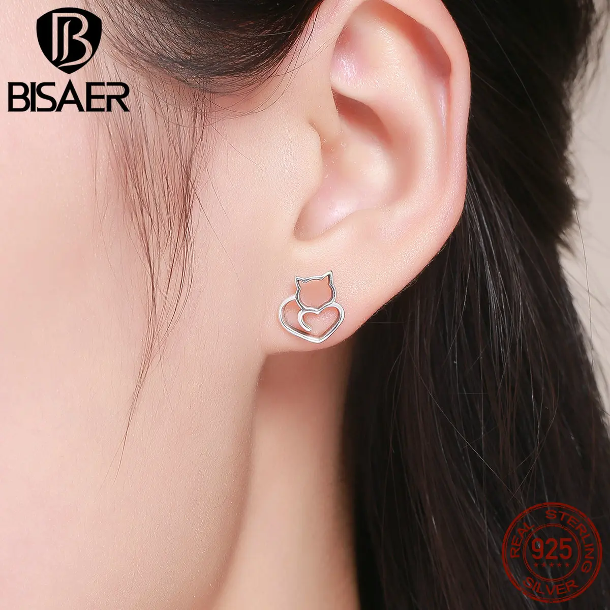 Женские серьги гвоздики из серебра 100% пробы с котом|cat stud earrings|small earringsstud earrings |